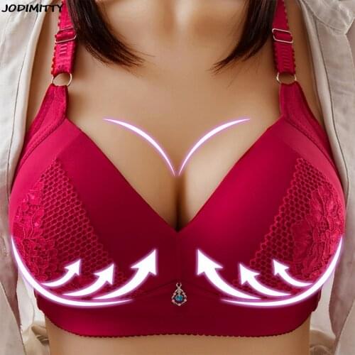 Jodimitty Sexy Thin Adjustable Breathable Bras Women Lace Push Up Bra Lingerie Comfort Wire Free Intimates Brassiere Plus Size