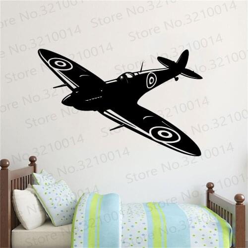 Spitfire Jet Wall Decal Kids Room British Fighter WW2 Aircraft Plane Airplane Wall Sticker Military Vinyl Bedroom Decor PW415