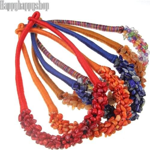 Elegant Women African Necklace Ethnic Fashion Jewelry Turquoise /Coral/ Lapis/lazuli/Tigereye Irregular Beaded Rope Necklaces