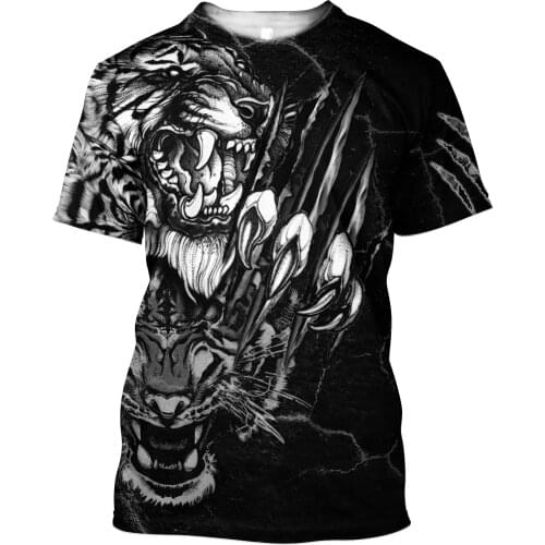 Men Casual 3D Print T-Shirts King Tiger Tattoo Hip-Hop Tshirts Summer Animal Tees Harajuku Punk Wome Unisex Short Sleeve Tops 02