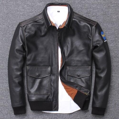 Jianlou head layer cowhide genuine clothing male a2 pilot air force leather jacket will code loose man biker coat winter
