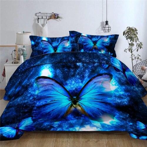 3D Printed Duvet Cover Set Blue Butterfly Animals Queen King Size Bed Linen Twin Full Single Double Bedding Set Blue Quilt Cover