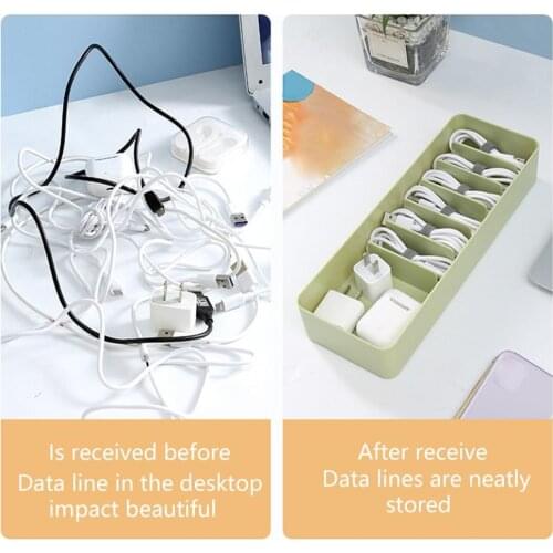 Data Cable Storage Box Divided Grid Dustproof Desktop Charger Power Cord Management Box for Office
