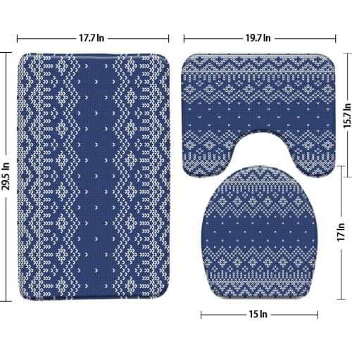 Japanese Pattern Bath Mat Blue Texture Bathroom Mats 3-Piece Set Shower Rug Toilet Cover Carpet U-Shaped Pad Bathroom Products