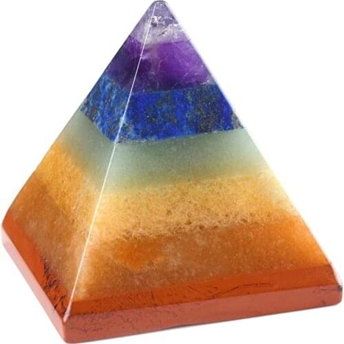 Ethnic Style Colorful Rainbow Stone Healing Reiki Chakra Pendant for Anniversary Gift Pyramid Jewelry