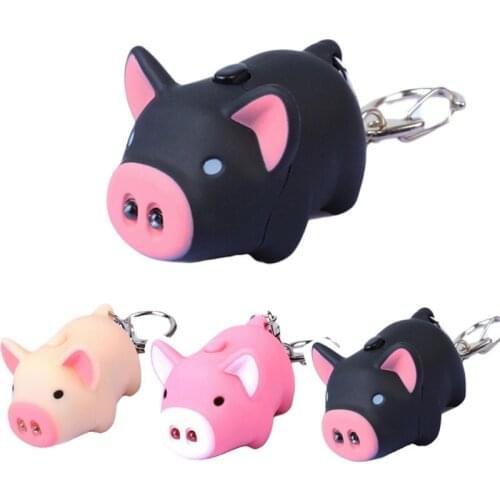 Mini Adorable Pig Keychain LED Luminous Sound Cartoon Pig Key Ring TT@88