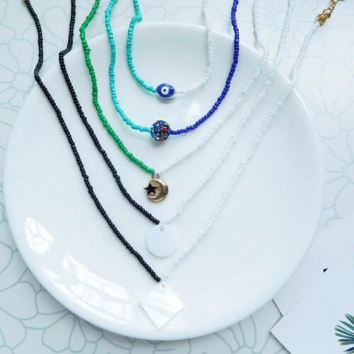 Trendy Bead Strand Beaded Choker Necklace for Women Summer Gift Jewelry Vintage Metal Heart Drop Starfish Pendant Charm Necklace