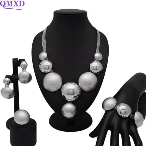 Fashion Dubai Jewelry Sets Indian Bridal Silver Jewelry Sets for Women Charm Necklace Wedding Engagement Wholesale Jewellery