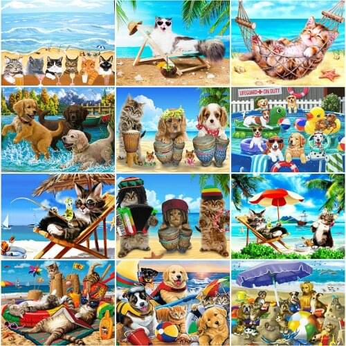 MomoArt Diamond Painting Dog Cross Stitch Kits 5D DIY Diamond Embroidery Scenery New Arrival Mosaic Seaside Sale Decor For Home