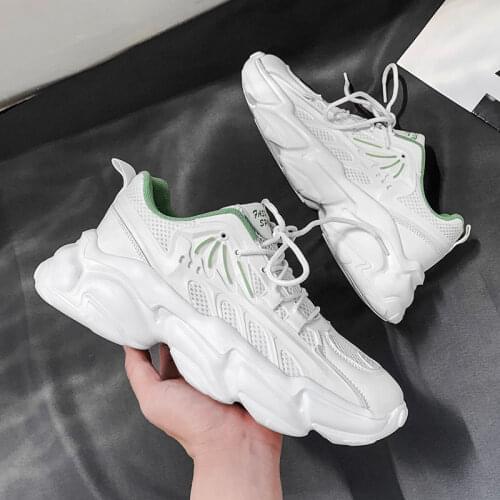 Mens summer leisure white shoes with breathable thick soles increase 2021 new trend of all-match comfortable daddy shoes