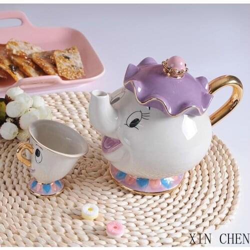New Cartoon Teapot Plate Saucer and Mrs. Teapot Teacup Beast Lovely Christmas Gift Tea set
