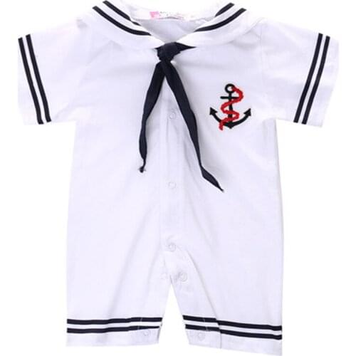 0-18 Baby Boy Clothes Tout-petit Anchor Sailor Barboteuse Combinaison Baby Bodysuit Authentic 2019 Summer New Hot Cotton