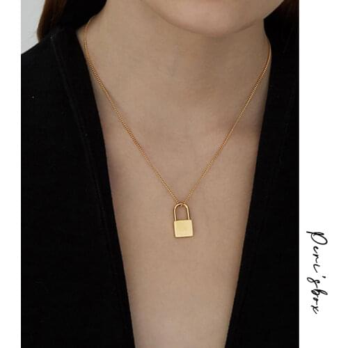 PerisBox Gold Color Titanium Steel Lock Necklaces Thick Geometric Necklaces for Women Minimalist Necklace Gift Instajewelry Hot