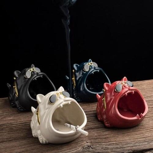 New creative household cartoon dog ashtray cute ceramic personality trend car windproof and fly ash