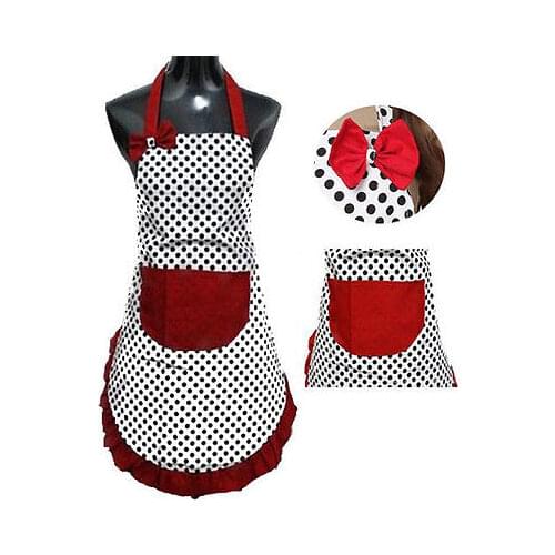 New Cute Bib Apron Dress Vintage Kitchen Women Bowknot with Pocket Gift