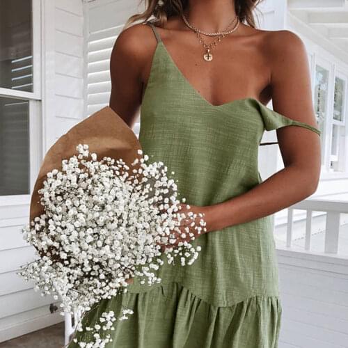 Spaghetti Strap Dresses Off Shoulder Women Summer Dress 2021 White Shift Dress Ruffle Sexy Sundress Mini Cotton Linen Vestidos