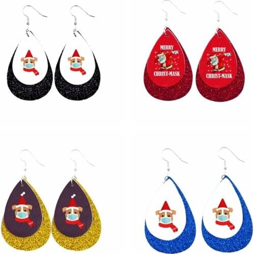 Merry Christmas Kids Funny 2020 Quarantine Essential Earrings Faux Leather Stock Accept Bulk Order Wholesale