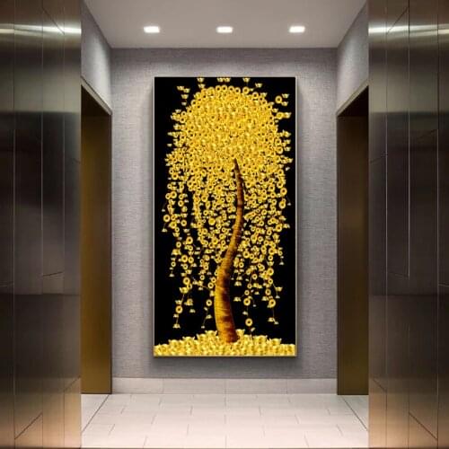 Modern Nordic Art Gold Tree Rich Money Canvas Painting Wall Art Posters Prints Wall Pictures for Living Room Home Cuadros Decor
