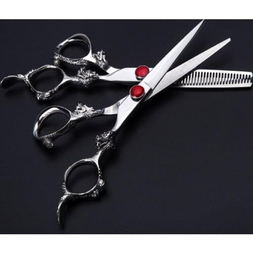 Custom Upscale professional 440c 6 inch dragon cutting barber makas thinning cut hair scissor shears hairdressing scissors set