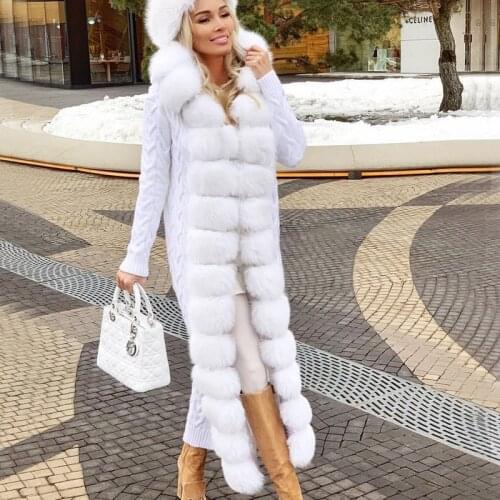 Fox fur sweater natural fur sweater long 120-125cm length women real fox fur cardigan