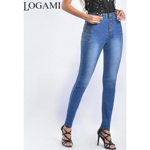 LOGAMI High Waist Skinny Jeans Woman Slim Button Women Jean Trousers Spring Summer Jeans Stretch Mujer