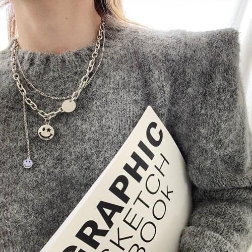 High Quality Face Necklace Chain Girl Trendy Alloy Collares Silver Color Pendant Necklaces WOmen Jewelry Winter