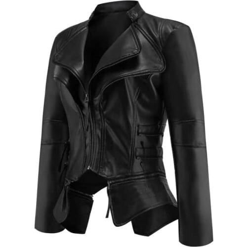 Women Coat Jacket Women Winter Autumn Fashion Motorcycle Jacket Black faux leather coats Outerwear