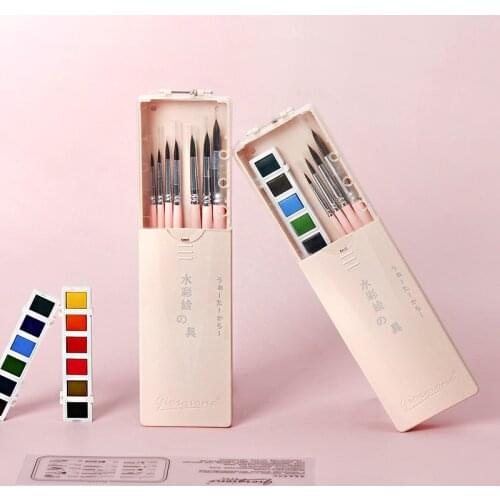 12 color gouache pigment Makaron Series Watercolor Pigments Childrens Painting Brushes Art Brushes Set 4pcs/set of brushes art