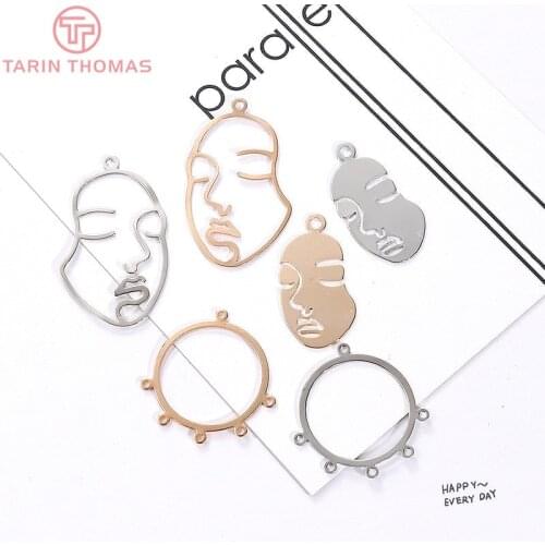 10PCS Gold Color Plated and Imitation Rhodium Brass Face Charms Connector Diy Jewelry Findings Earrings Accessories Wholesale