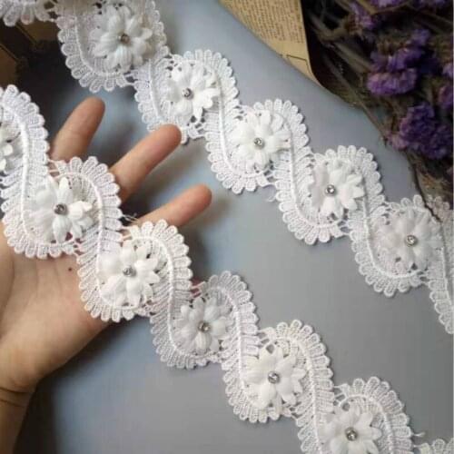 20pcs/lot White Cotton Pearl Flowers Leaf Embroidered Lace Trim Ribbon Fabric Sewing Supplies Craft For Garment Hat Decoration