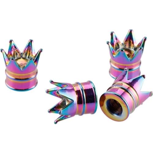 4PCS Colorful Crown Shaped Tyre Wheel Stem Air Valve Caps Car Tire Valve Caps Auto Truck Motocycle Bike MTB Dust Dustproof Caps