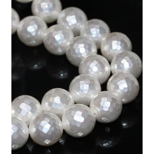 Wholesale natural white shell pearl 12mm faceted round factory price hot sale loose beads women jewelry making 15inch B2269