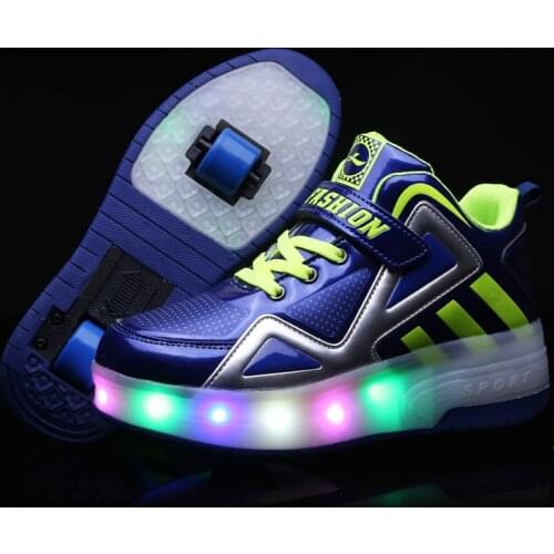 USB Children Size 30-40 Glowing Sneakers On Double Wheels Boys Girls Roller Skate Shoes With Lights Kids Charged Luminous Shoes