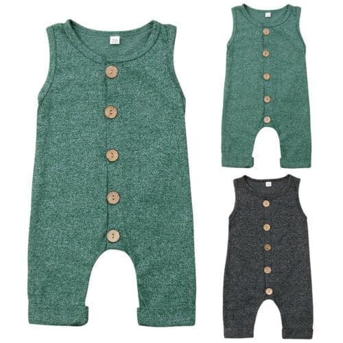 Newborn Baby Boy Girl Cotton Outfit One-Piece Romper Jumpsuit Toddler Kids Buttons Sleeveless Rompers Sunsuit Overalls Clothes