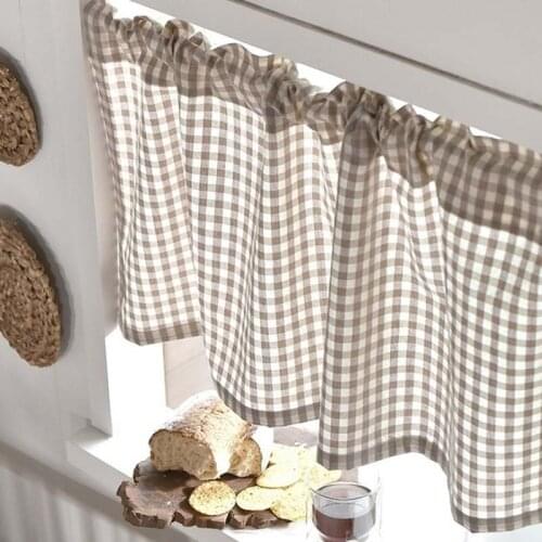 Elegant Short Curtains Country Buffalo Plaid Gingham Checkered Premium Linen Cotton Blend Kitchen Curtain Tier Valance 1pcTJ3781