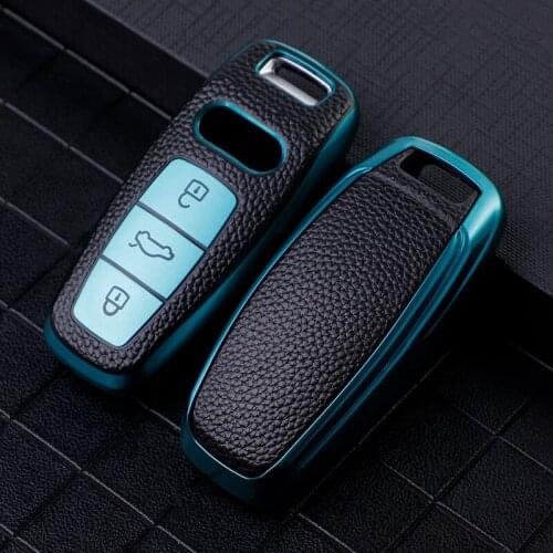 TPU Leather Car Key Cover For Audi Q8 2020 Allroad Quattro A4 A5 A6 A7 Smart Remote Fob Shell Case Keychain Holder Protector Bag