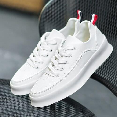 Mens white casual shoes board shoes leather thick bottom soft breathable skateboard sneakers fashion style sports shoes