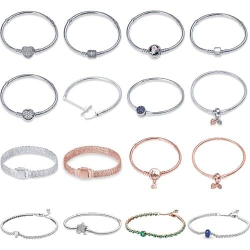 Hot Sale 100% Real Sterling Silver Bracelet Fit Original Design Beads Charms Bangle DIY Jewelry Making Gift For Women