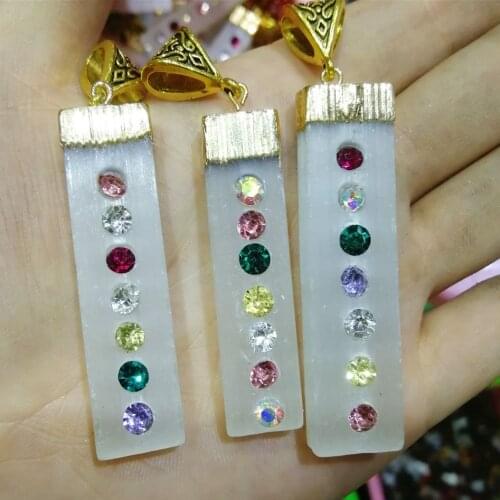 Hot Pendant Natural Selenite stone fashion 7 chakra crystal necklace pendant handmade Jewelry accessories