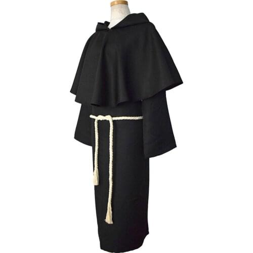 Fashion Medieval Cosplay Wizard Costume for Adults Black Monk Robe Wizard Costume Priest Halloween Medieval Cosplay Costume