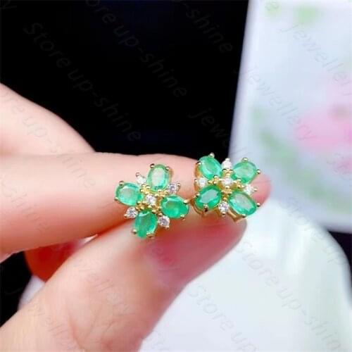 Natural emerald earrings 925 silver womens earrings luxurious atmosphere fashion all-match