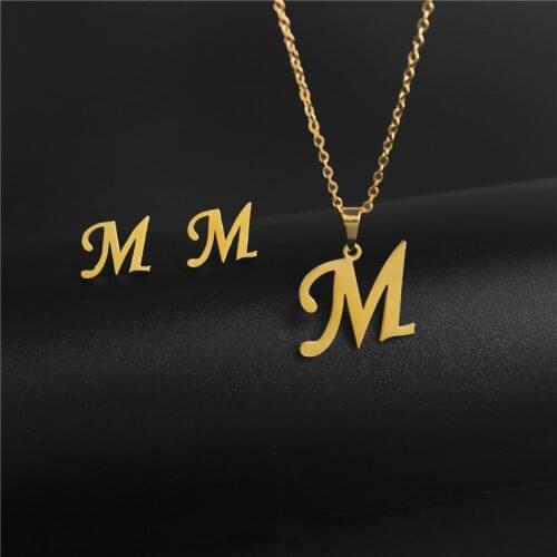New Initial A-Z Letters Pendant Necklace for Women Men Trendy Stainless Steel Link Sweater Chain Necklaces Jewelry Gift