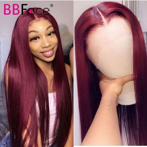 99j Burgundy Colored Human Hair Wigs 13x1 Lace Front Human Hair Wigs Brazilian Straight Remy HD Lace Frontal Human Hair Wigs