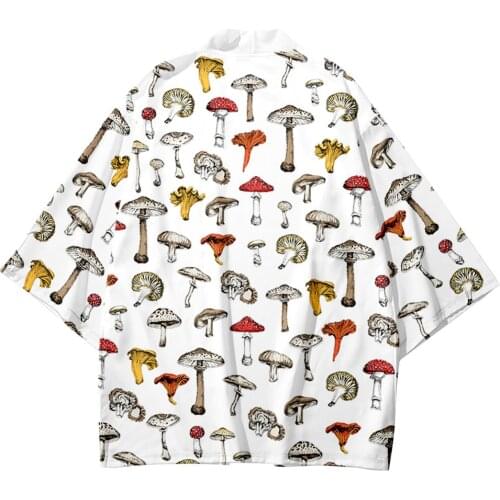 Plus Size 6XL 5XL 4XL 3XL Mushroom Print Loose Japanese Cardigan Women Men Harajuku Kimono Cosplay Tops Blouse Yukata Clothing