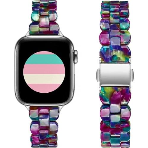 Slim Resin Strap for Apple Watch Band 38mm 40mm 44mm 42mm iWatch SE Series 5/4/3/2/1 Wristband Luxury Thin Bracelet for Women