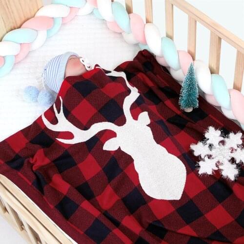 Christmas New Elk Plaid Knitted Blanket Newborn Baby Wrap Knitted Quilt Travel Blanket Soft Comfortable Air Conditioning Blanket