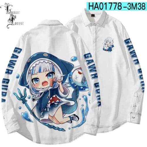 VTuber Gawr gura 3D Printing Unisex Shirt Women/Men Casual Cool Loose Button Streetwear Pop Star Overclothes Oversize