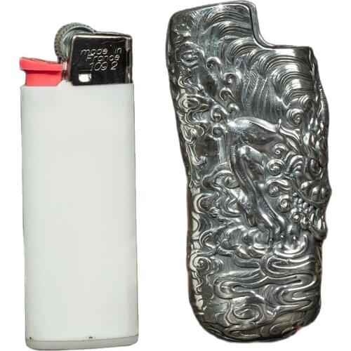 Handmade S999 Silver Metal Lighter Shell For Bic J5 Disposable Lighter Gift