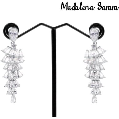 MADALENA SARARA AAA Cubic Zircon Inlaid Pave Setting And Crystal High Polished Copper Earrings Three Style Options