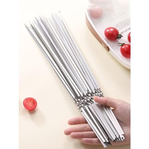 15/30/50Pcs Reusable Flat Barbecue Skewers Stainless Steel BBQ Needle Sticks For Outdoor Camping Picnic Tools Cooking Tools